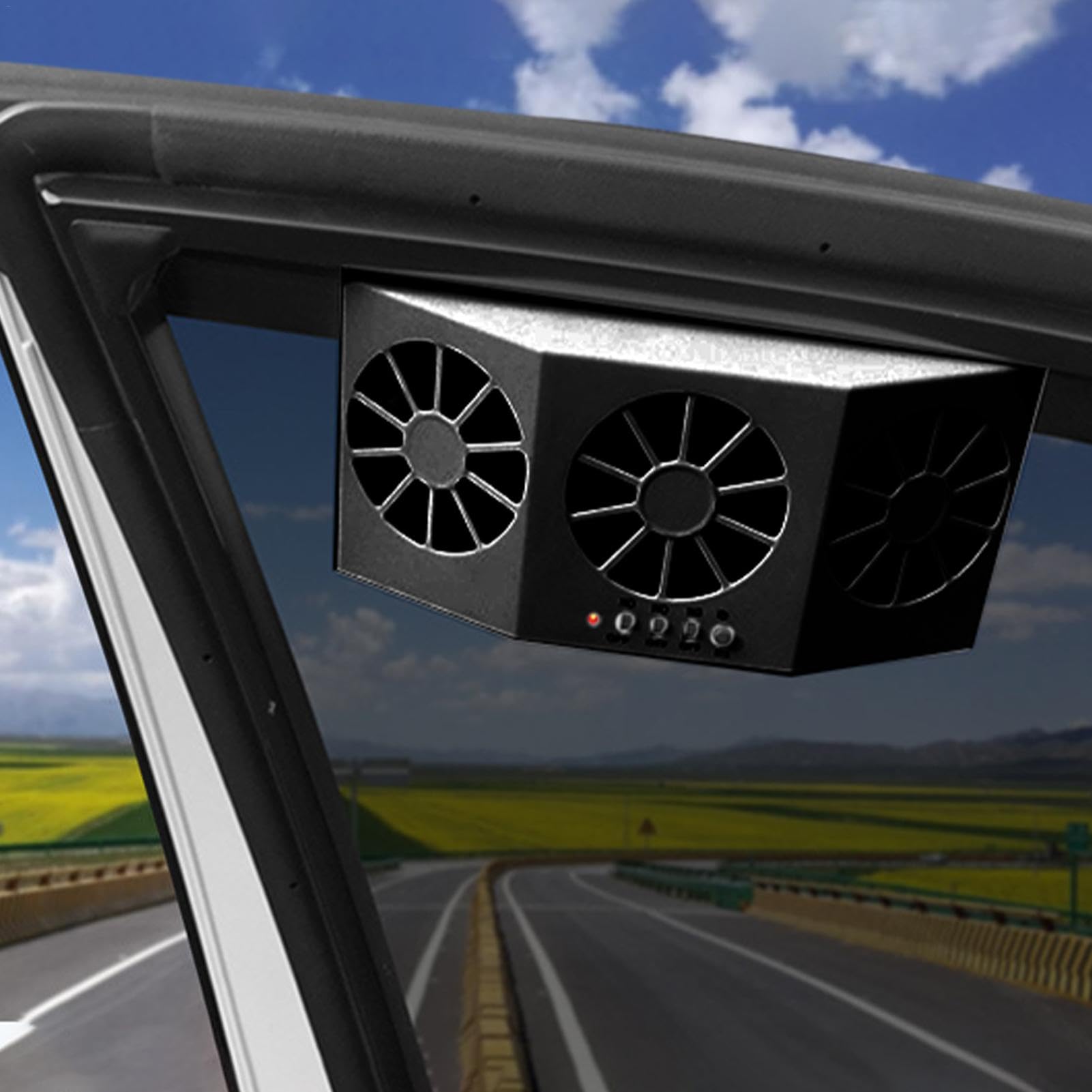 Ventola di ventilazione per finestrino auto, ventola di scarico per auto solare - Ventola silenziosa a 3 uscite | Ventilatore per finestrino auto con batteria da 1600 mAh per rimuovere gli
