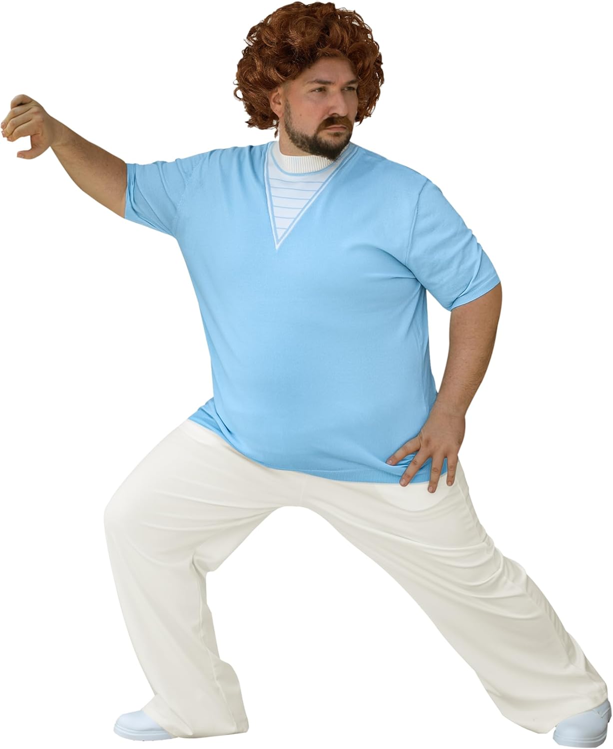 Mainfini 4 Pcs Nacho Libre Costume Adult Men Wig Mustache Pants Shirt Daily Mexican Wrestler Outfit (S-3XL) - Image 3