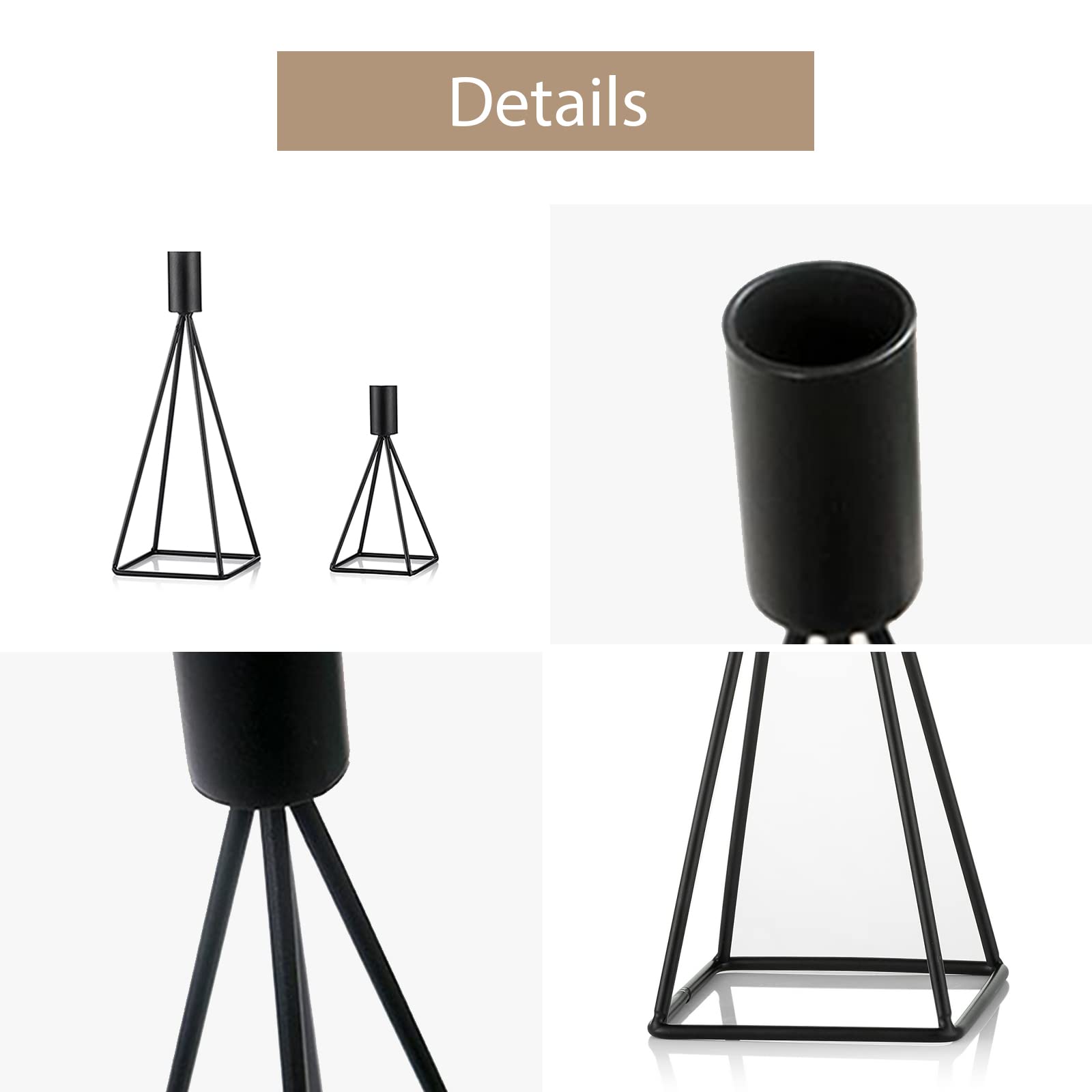 Sziqiqi Metalen Draad Kaarshouders voor Taper Kaarsen, Moderne Kandelaarhouder Set Mat Zwarte Kaarsenstandaards Decoratief Eettafelcentrumstuk voor Halloween Kerstmis Kaarslicht Diner