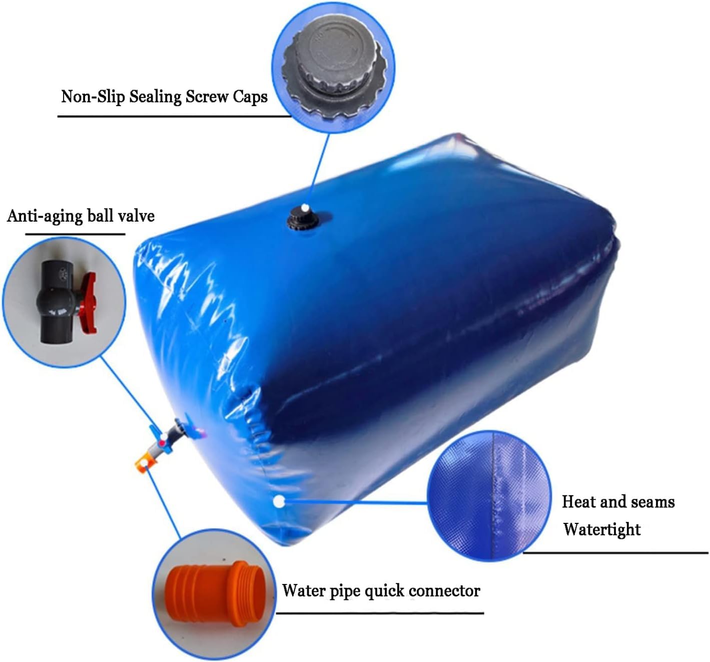 Bolsa de Almacenamiento de Agua, depósito portátil de líquidos, depósito de Agua de Emergencia para Acampada al Aire Libre (1,5 * 0,9 * 0,5 m / 600 litros)