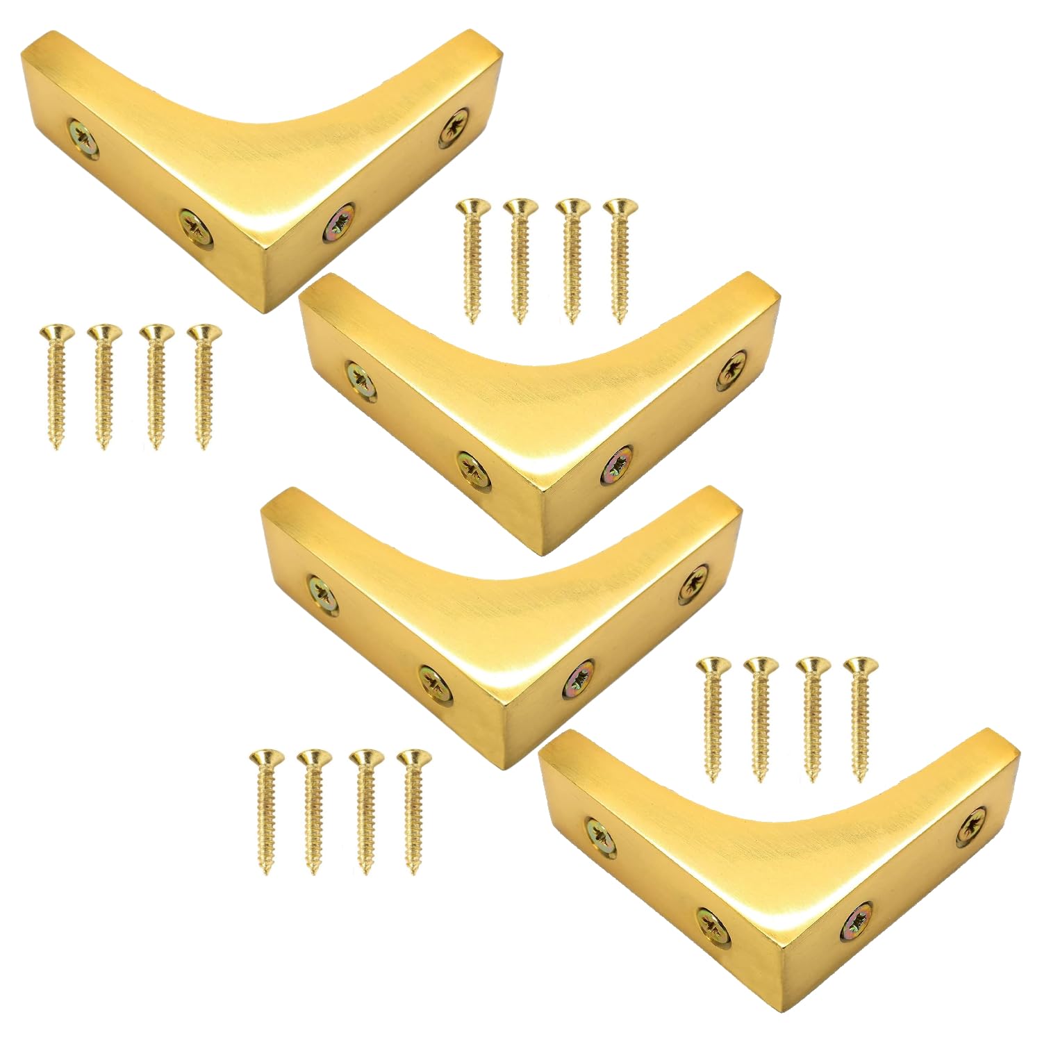 4X Solid Brass Corner Bracket 50mm/ 2-Inch Right Angle Traditional Vintage Chest Corner Bracket with Fixing Screw for Chest Box Cupboard Desk Drawer Cabinet Table and Multi Use.