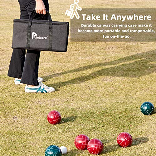 Pointyard Bocce Ball Set, 90mm Classic Bocci Ball Set with 8 Resin Bocce Balls/1 Pallino/Nylon Zippered Bag/Measuring Tape - Outdoor Family Games for Backyard/Lawn/Beach (Red & Green) - Thumbnail 5