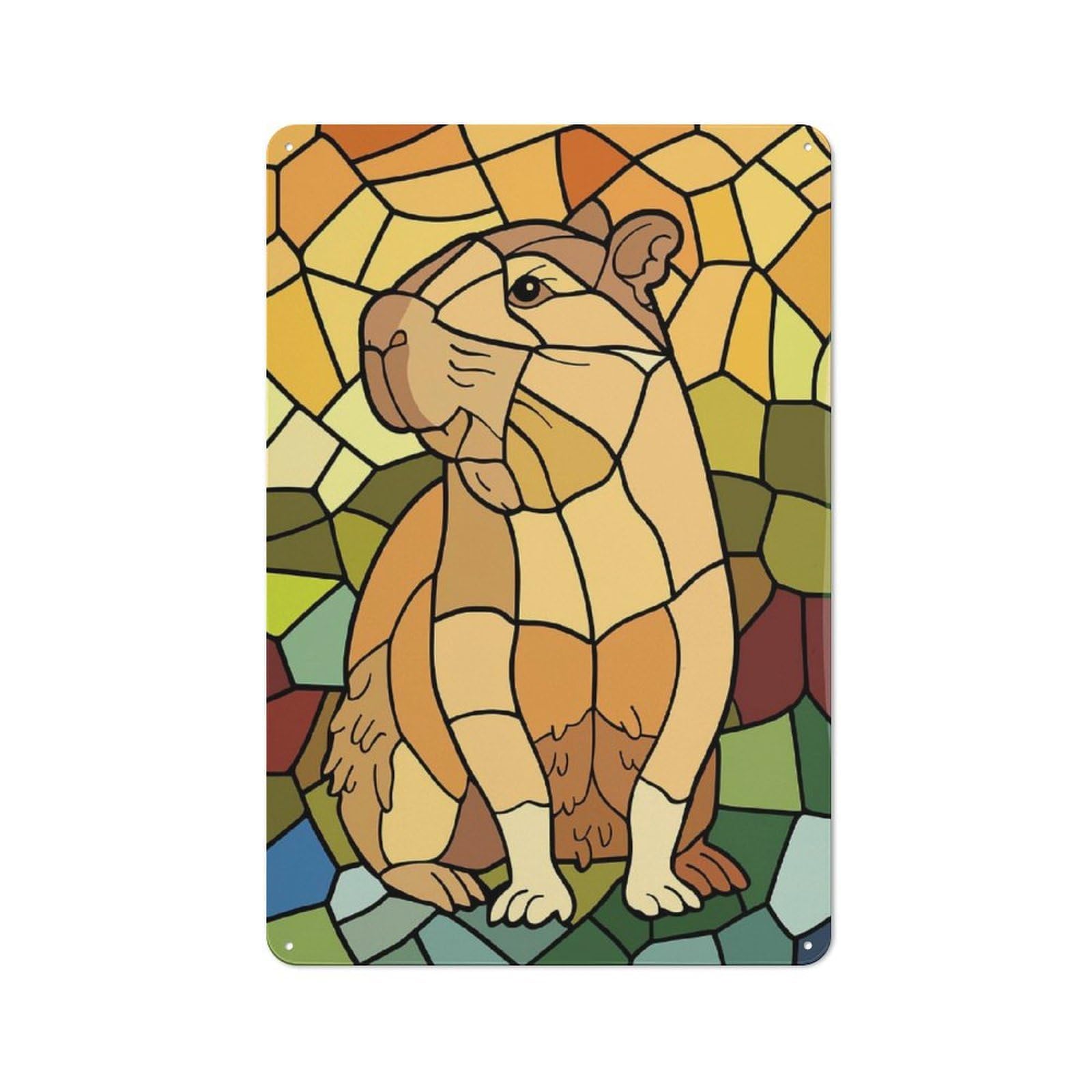 Junmoney Style-7 Metal Wall Sign 30X20cm Featuring Stained Glass Capybara For Café Or Home Bar, For Collectors Decorating Cafés And Home Bars