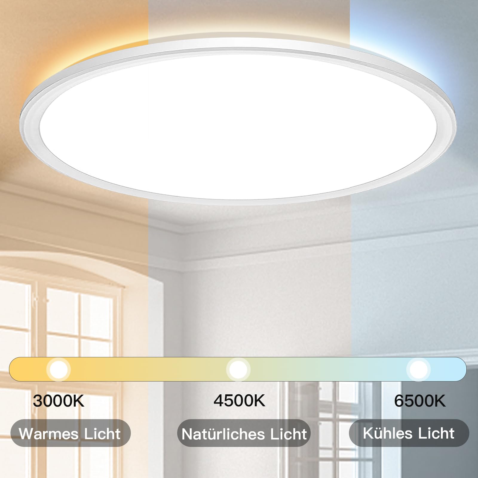 Wholede 24W Plafoniera LED Soffitto Dimmerabile, 3000LM Lampadario LED Soffitto con Telecomando, Ø29.5CM Moderna Plafoniere per Cucina, Bagno, Camera da Letto, Soggiorno, Balcone, Corridoio, Ufficio