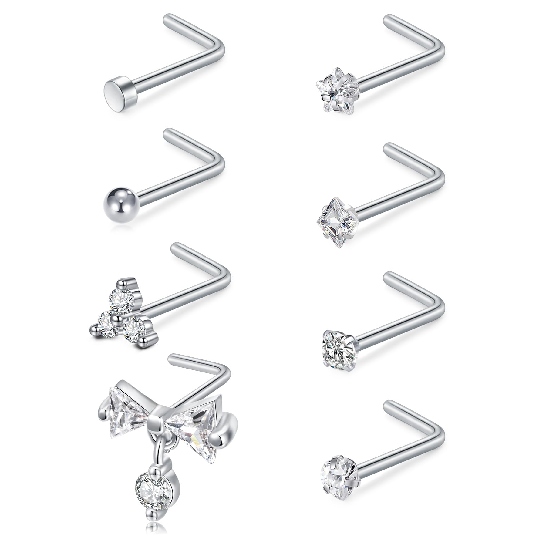 QSKISS 20g Hypoallergen Classic Edelstahl Piercing Nasen 20G L Shaped Nasenpiercing Dangle Nostril Piercing Schmuck Für Frauen Männer