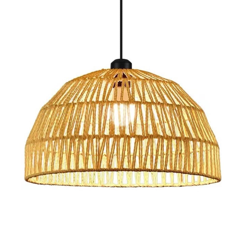 LQZCXMF 40cm Bedroom Pendant Light Wabi-sabi Style Coastal Fixtures Boho Rope Woven Adjustable Cafe Hanging Lightings Beige Hemp Rope Lantern for Bedroom, Dining Living Room, Entryway, Foyer