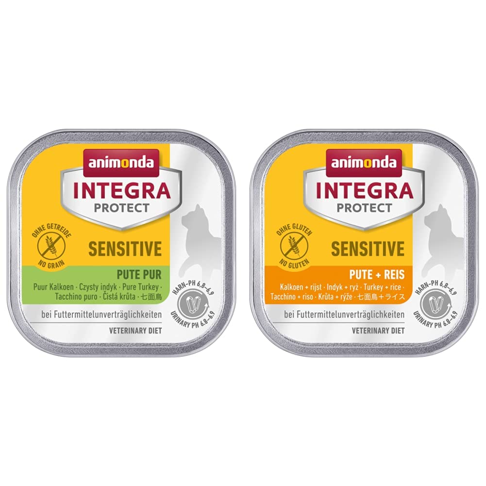 animonda Integra Protect Katze Sensitive,16 x 100 g & Katze Sensitive, Diät Katzenfutter, Nassfutter bei Futtermittelallergie, Pute + Reis, 16 x 100 g