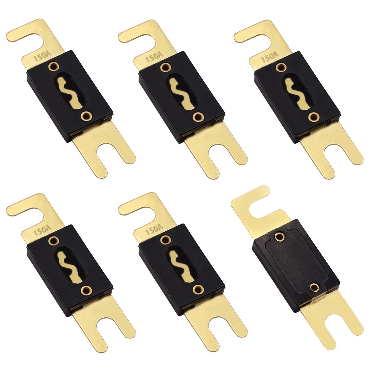 smseace 6Pack 150amp/150a ANL Fuse Compatible with 12V & 24V Systems for Audio Marine Vehicle Video System Gold-Plated ANL Fuses
