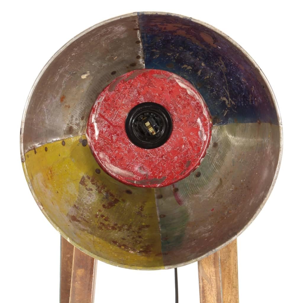 Lampa stojąca wielokolorowa z litego drewna mango z oprawką E27 25 W, regulowany klosz, styl industrialny i retro do salonu, sypialni, biura