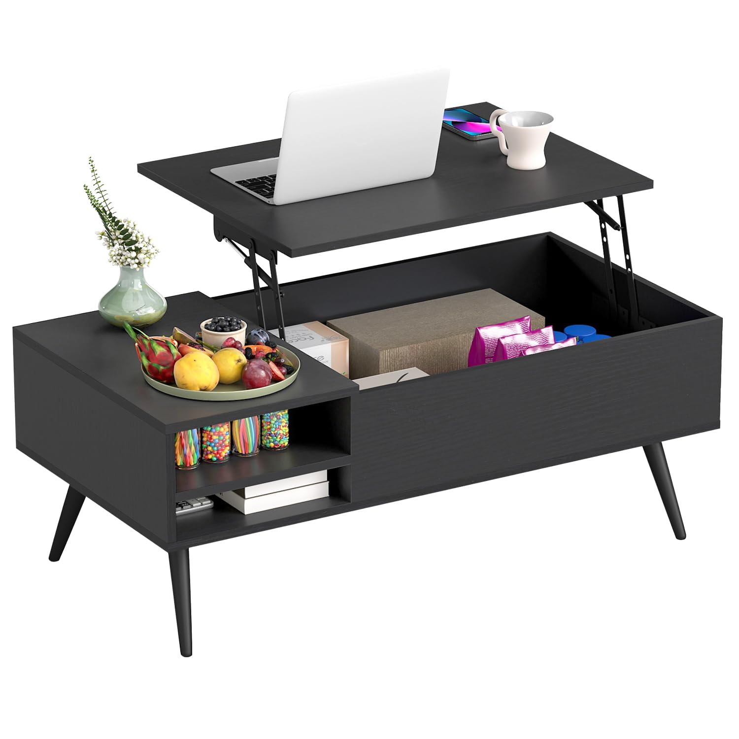 FDW Modern Lift Top Coffee Table Wooden Small Coffee Table Easy Setup Coffee Table with Storage Shelf Hidden Compartment for Living Room Home Office,
