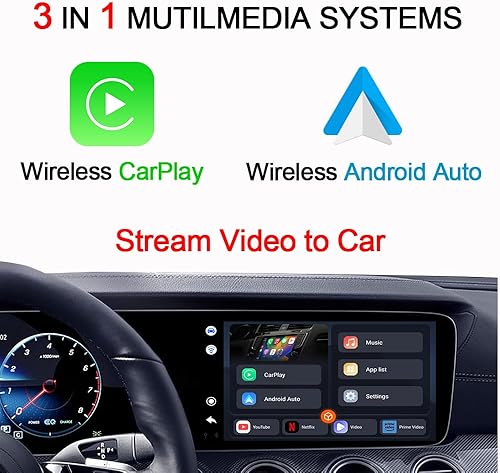 Miniatura 2 de Adaptador inalámbrico CarPlay y adaptador inalámbrico Android Auto, juego de coche con Netflix YouTube Disney+ Prime Video, convierte con cable a