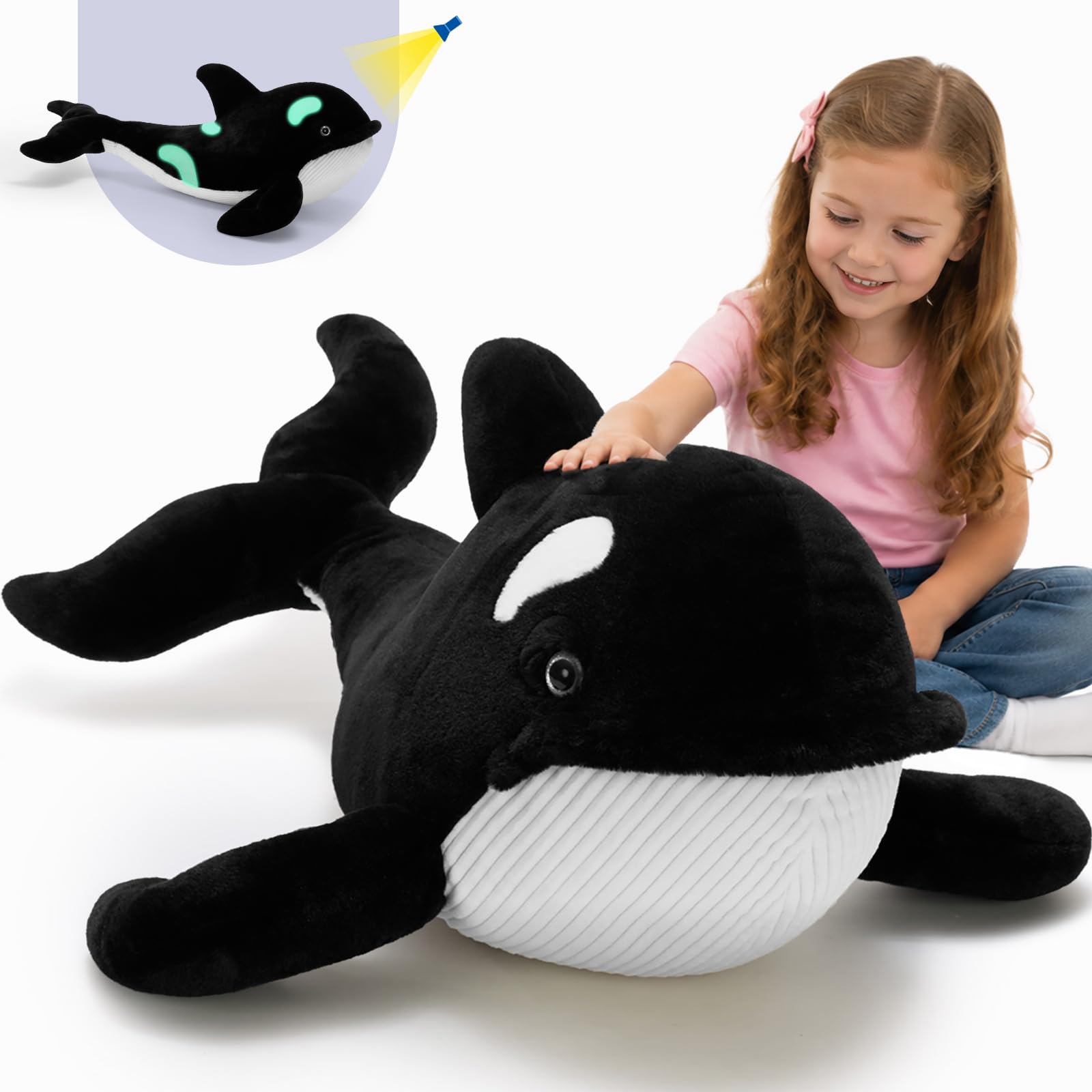 MaoGoLan 100cm lang Orca Kuscheltier XXL, weich riesen Orca stofftier plüschtier, Kinder Geburtstag Weihnachten Geschenk