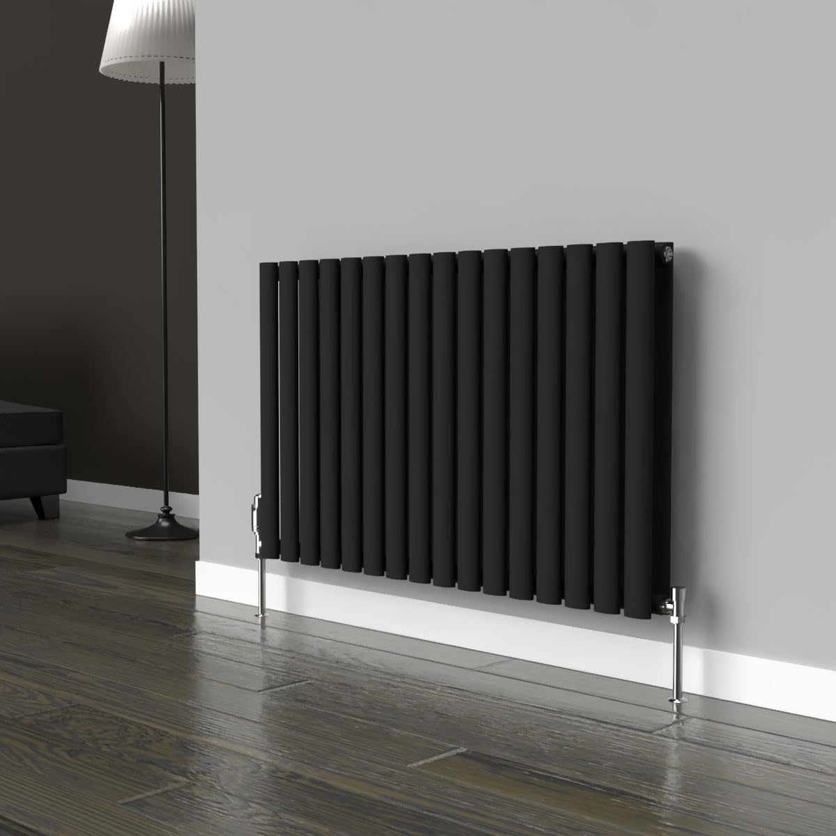 Lux Heat Black Oval Horizontal Double Panel Designer Radiator 600Mm (H) X 960Mm (W)