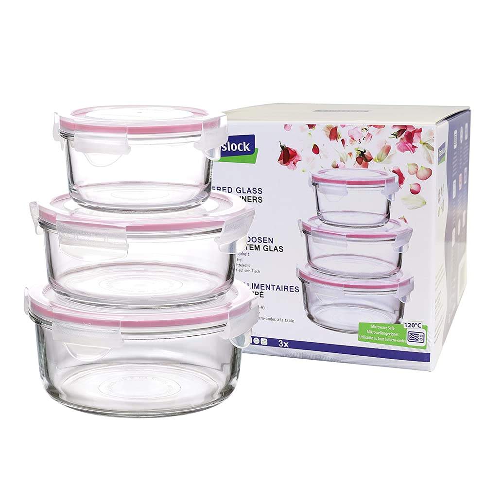 Contenitori Per Alimenti Glasslock Rotondi: Vetro Temperato, Ermetici, Adatti A Microonde E Lavastoviglie, Ideali Per Conservare Il Cibo (Rosa, 16,5cm)