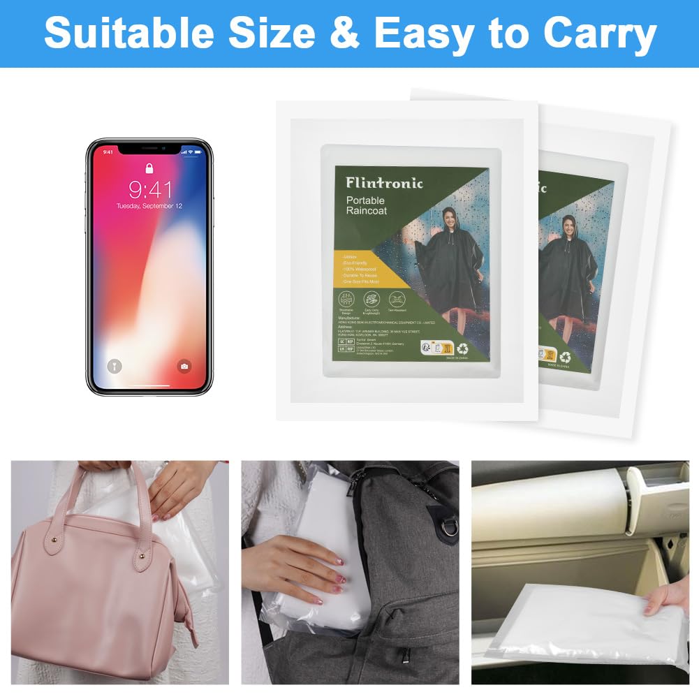 flintronic Poncho, EVA Poncho Impermeabile Riutilizzabile, Impermeabile Portatile con Cappuccio per Adulto, Poncho Antipioggia per Uomo e Donna, per Campeggio, Escursionismo