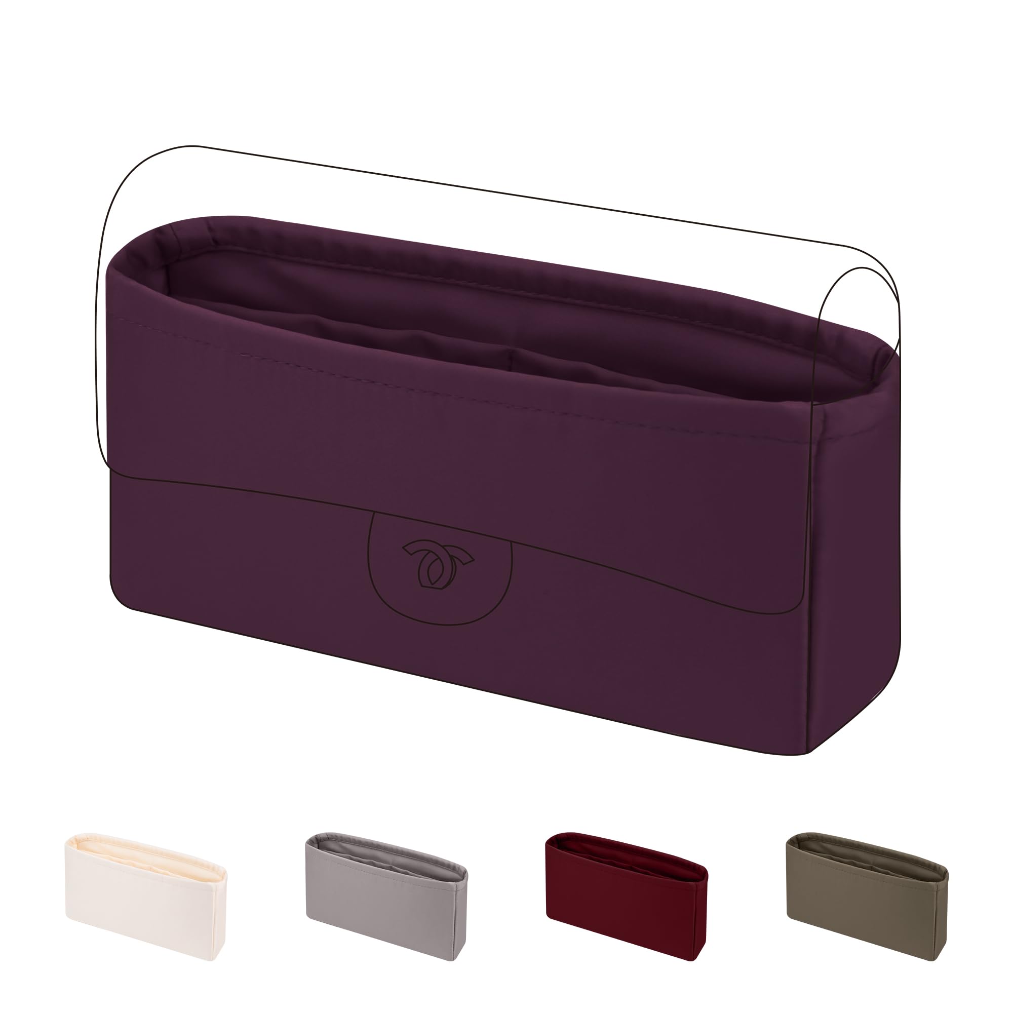 Dgaz Burgundy Silk Purse Organizer Insert Fits Chanel Cf Classic Flap Handbag，Silky Smooth Bag Organiser, Luxury Handbag & Purse Shaper (, Mini 20)