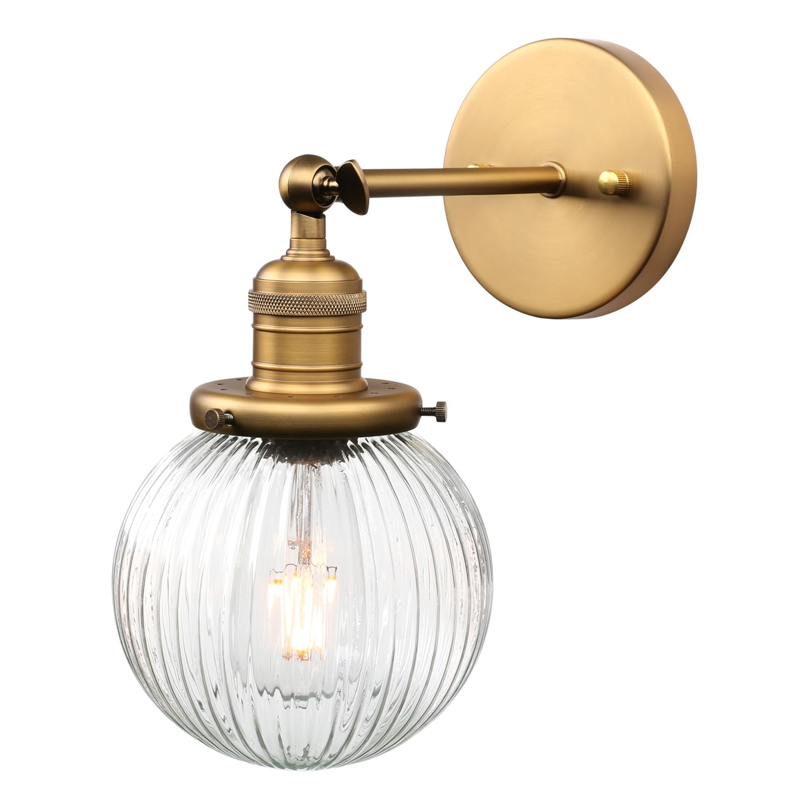 Pathson Industriel Applique Murale Abat-jour en Verre Strié Éclairage Intérieur, E27 Miroir Lampe Murale pour Salon, Salle de bain, Chambre à Coucher (Antique)