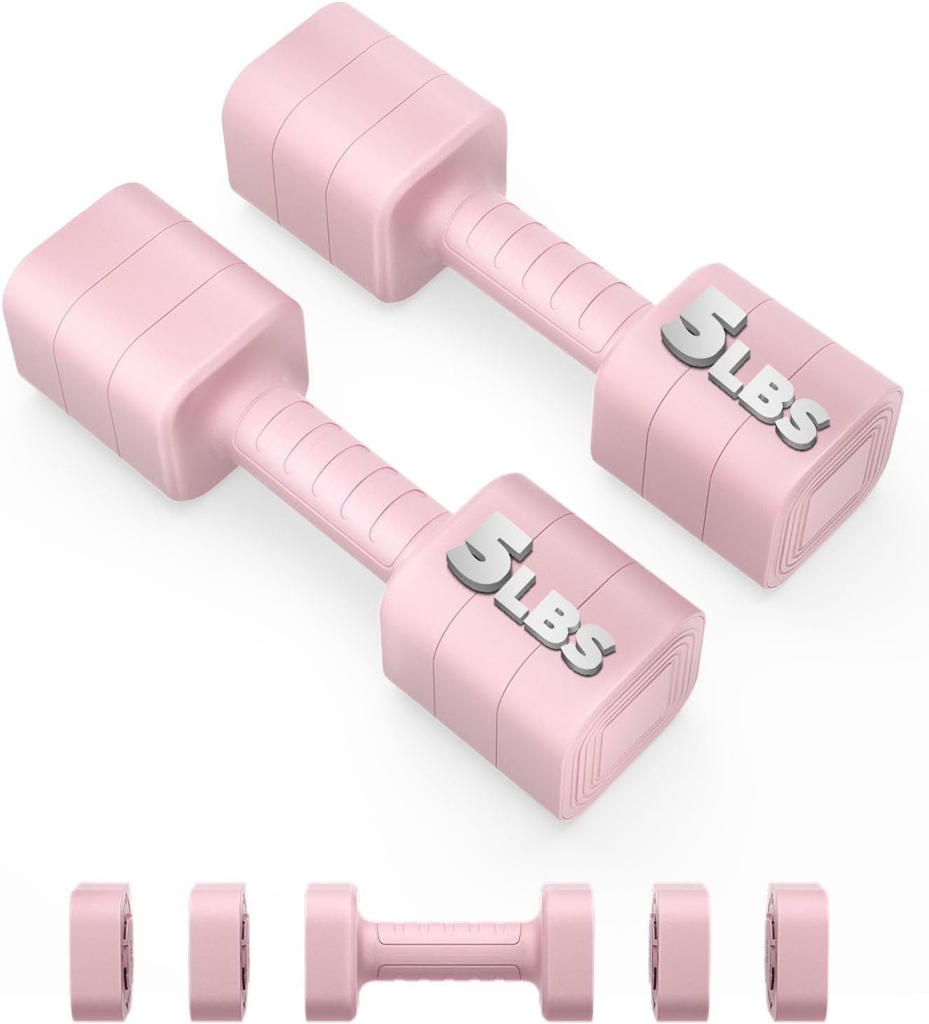 Adjustable Dumbbell Set of 2, 2.2-10LB Adjustable Weight Set, Anti-slip Handle, 3 in 1 Free Weights Dumbbells Set for women at home, 2.2lb, 3.6lb, 5lb, for Home, Office, Gym Exercise Training