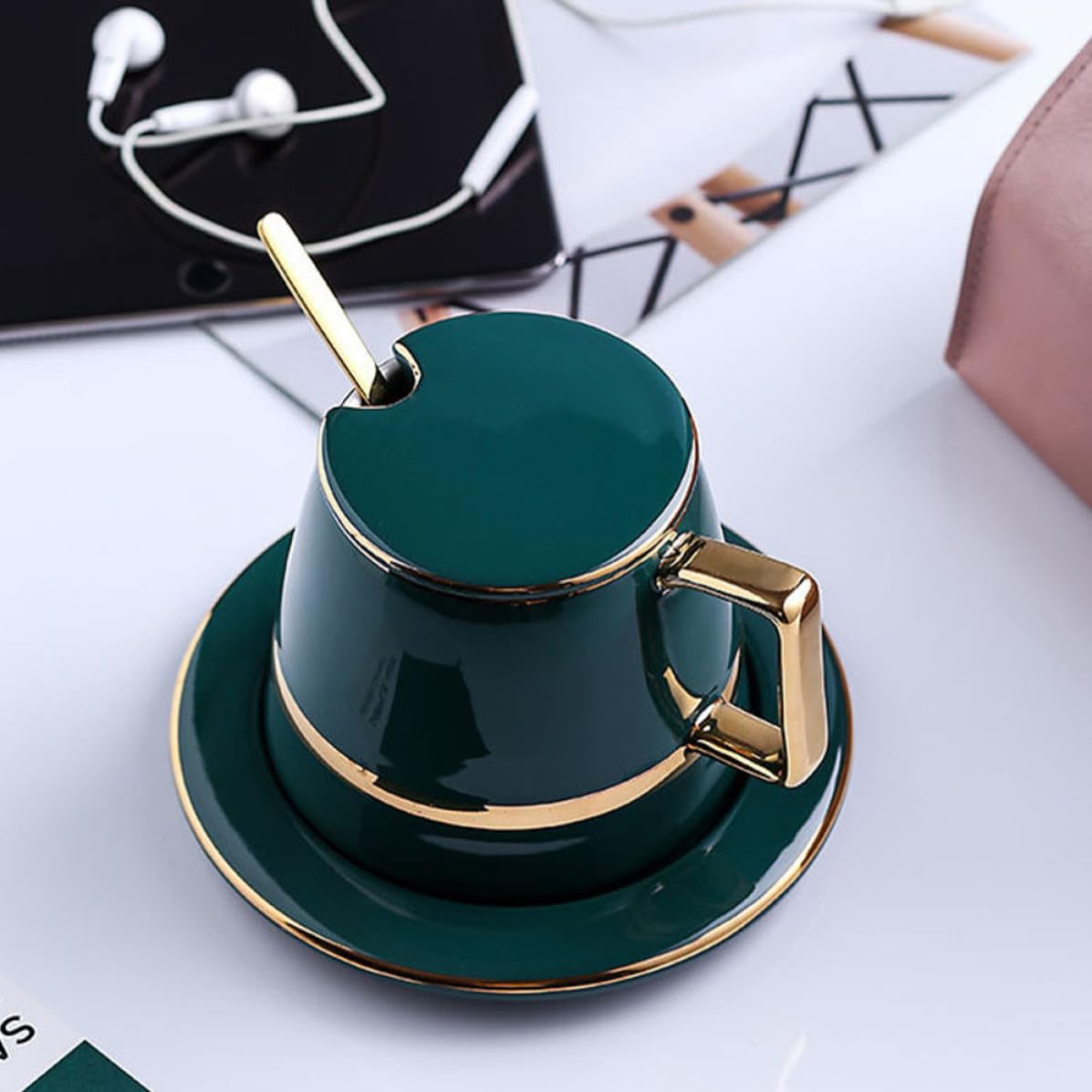 Set Tazzine Caffè in Ceramica Verde, Stile Europeo, per Ufficio