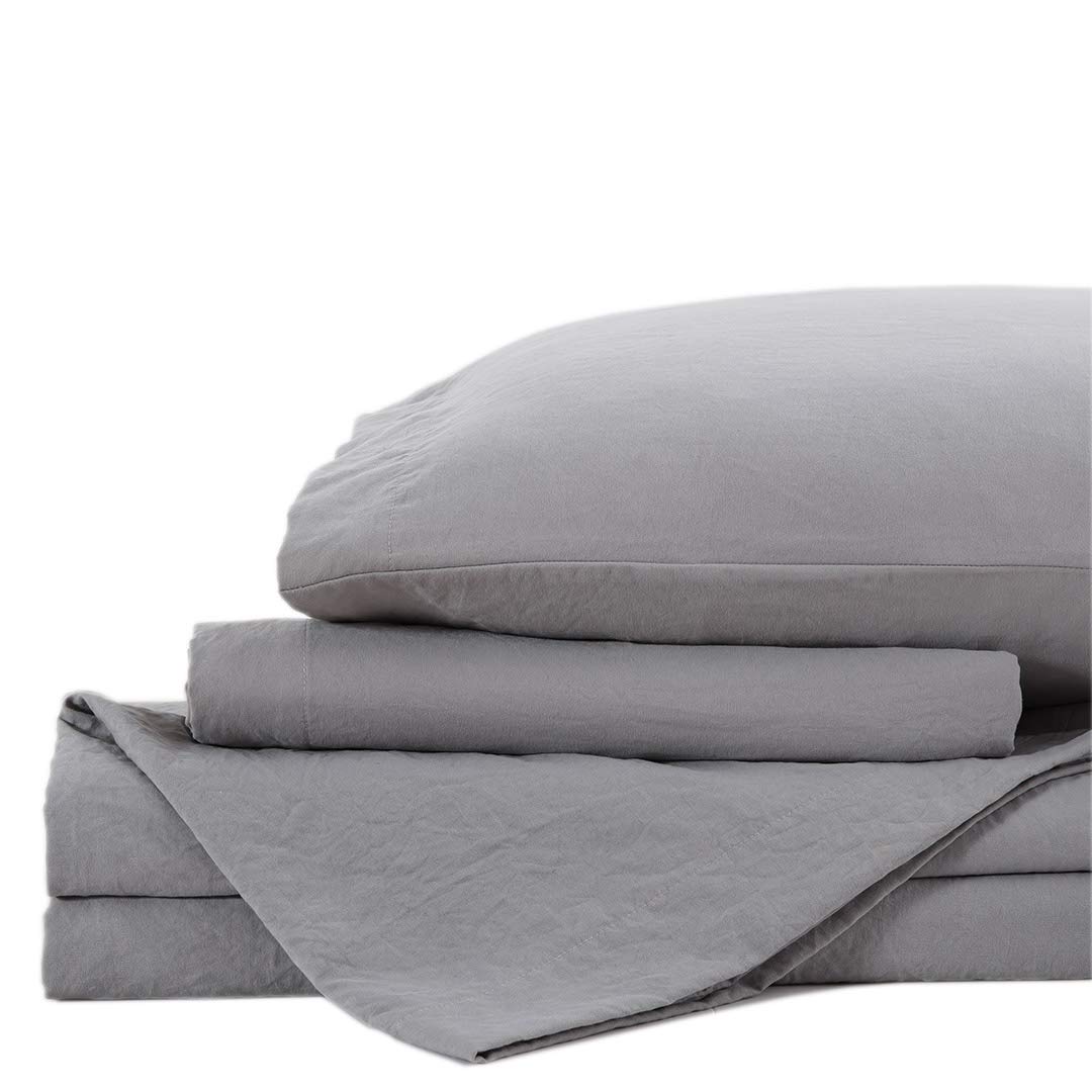 LDC Queen Bettwäsche-Set – 4-teilig, Vierpass-Grau, Gebürstete Mikrofaser, Knitterfrei