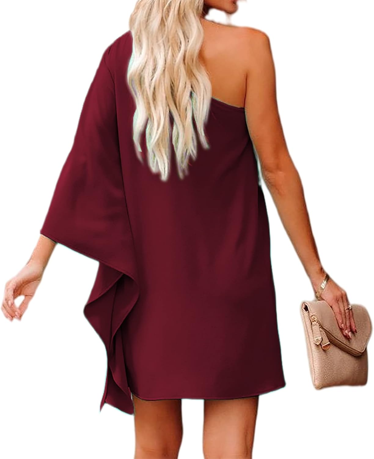 Jhsnjnr Women's Short Wedding Guest One Shoulder Dresses Formal Batwing Sleeve Club Party Cocktail Dress - Image 4