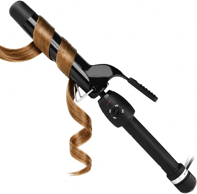 StyleCraft Stay-Temp Black Gold Professional Curling Iron with Extra-Long Thumb Grip, Extended Barrel, Marcel