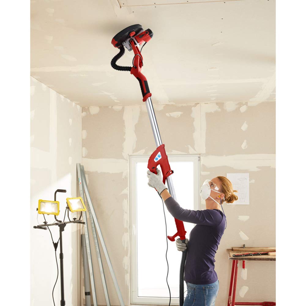 Bakaji Levigatrice Muro Soffitto Carteggiatrice Giraffa Cartongesso 750W Potenza 800-1750 rpm Aspirazione Polvere Automatica con Tubo Asta Telescopica e 6 Dischi Abrasivi 225mm Inclusi