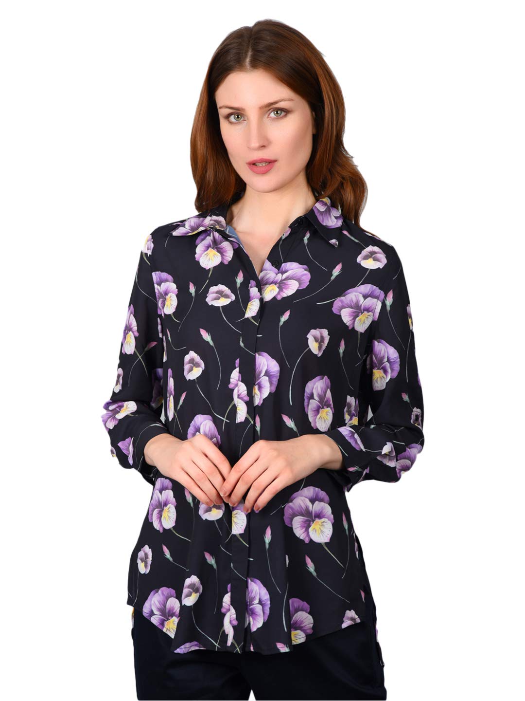 Beamish Vogue Floral Button Down Women's Shirts(Black_XL)