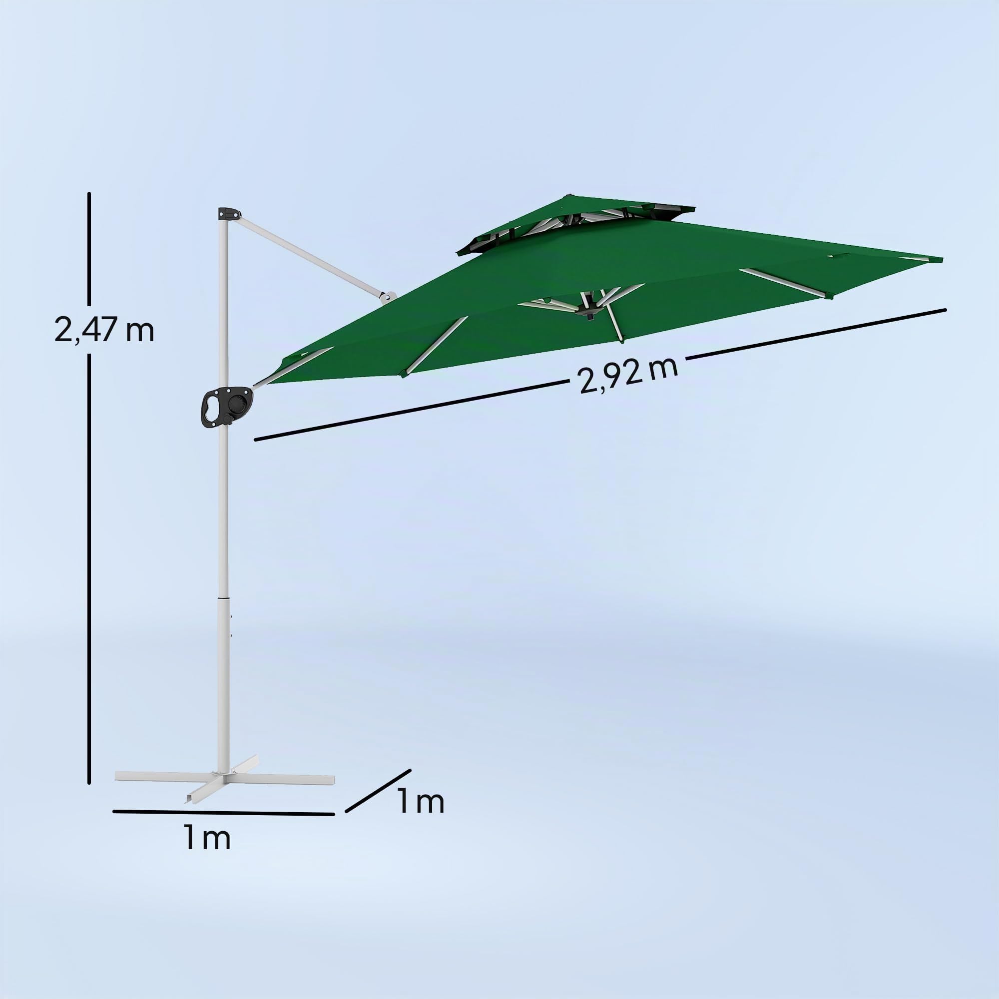 Outsunny Sombrilla de Jardín Ø292 cm Parasol Excéntrico con Manivela Giratorio 360° Inclinación Ajustable Doble Techo y Base Cruzada Sombrilla para Terraza Exterior Patio