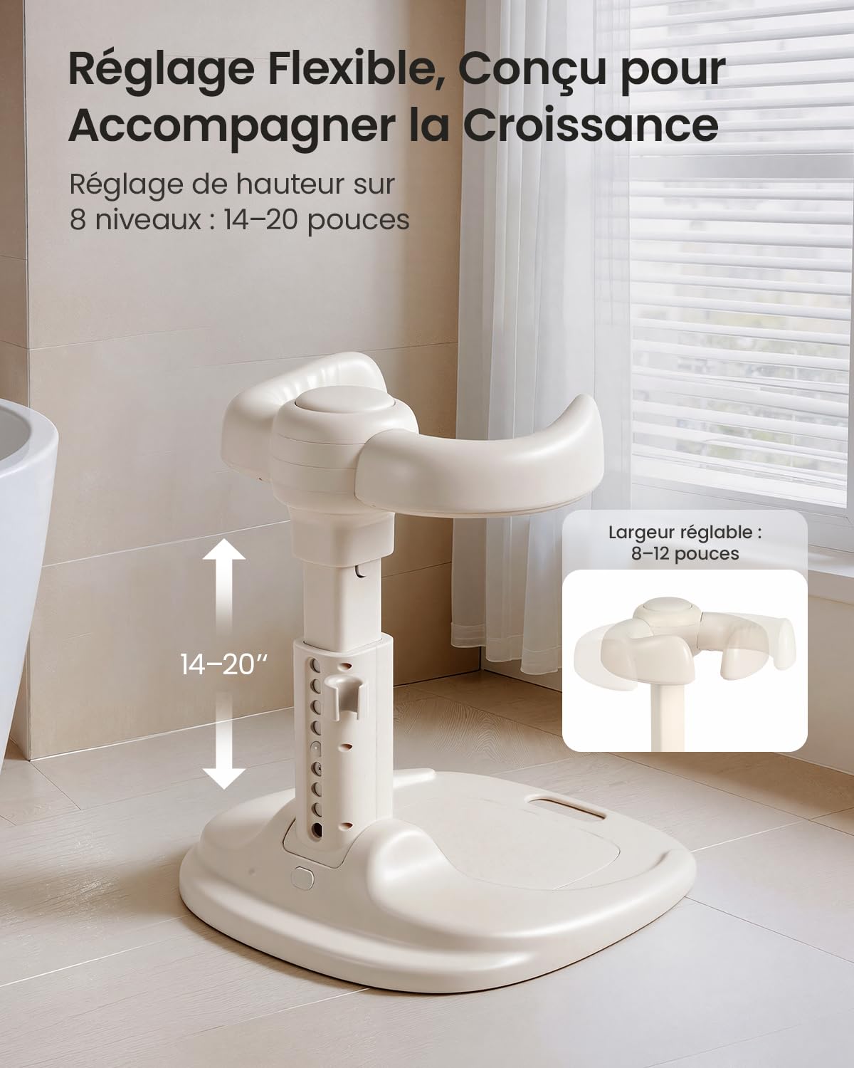 Grownsy Support Baignoire Bébé dès 6 Mois, Support Douche Bébé Debout Pliable et Réglable avec Base Antidérapante pour Bébés et Jeunes Enfants