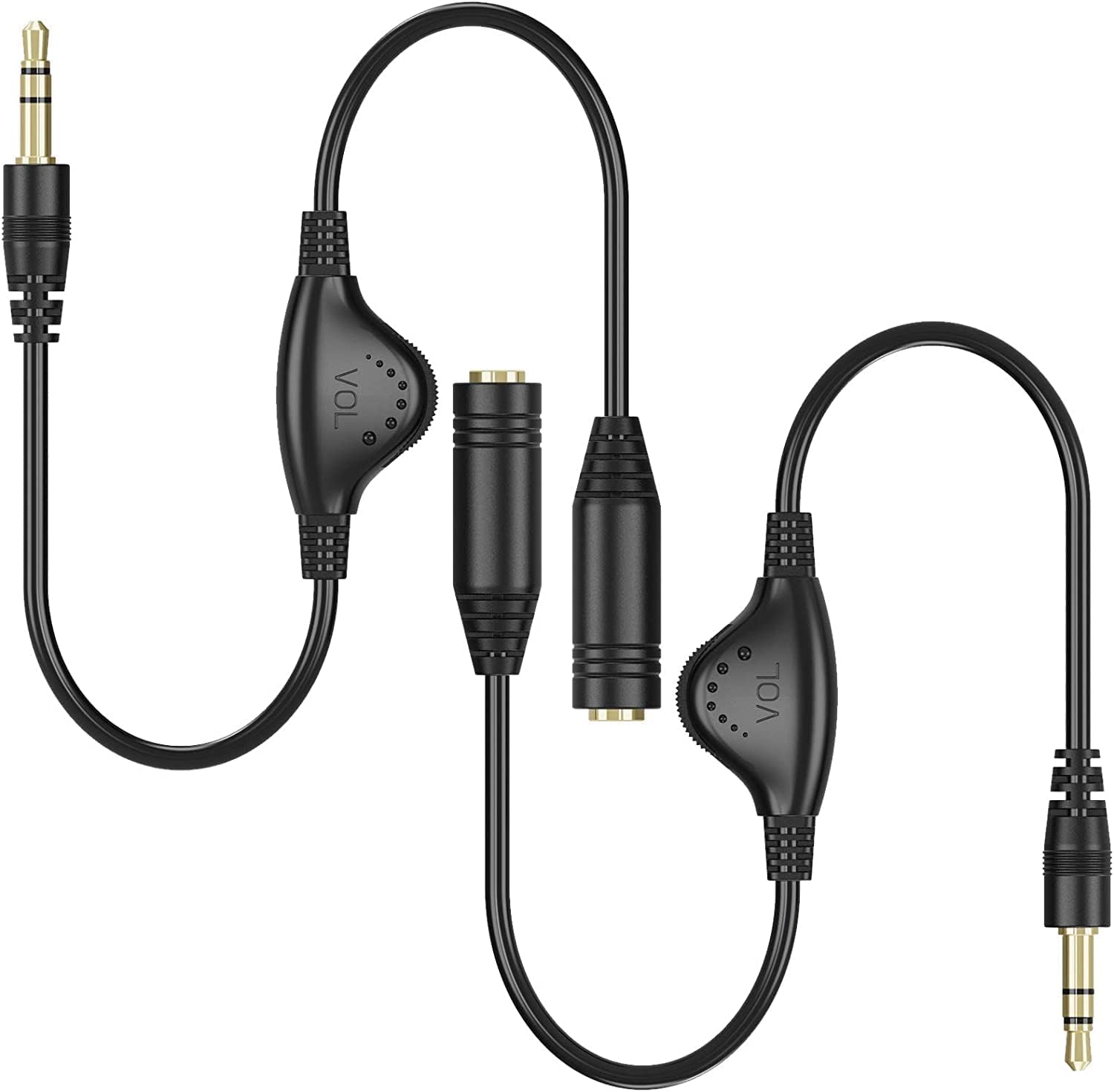 PChero 3.5mm Headphone Extension Cables, 2pcs 3.5mm Male to Female Stereo Audio Extension Cord with Volume Adjustment Control for Smartphone Tablets MP3 Players - 10inch