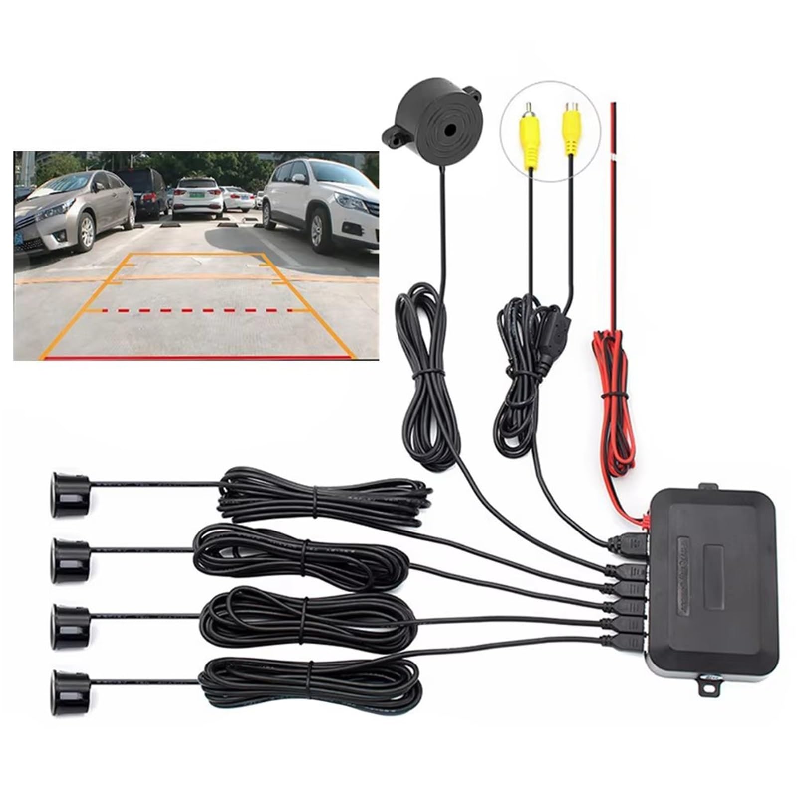 Aparcamiento asistido Kit Sensor Estacionamiento Video Asistencia Radar Marcha Atrás Automóvil Monitor Para Punto Ciego Automático Pantalla Digital Alarma Alerta Zumbador(Black)