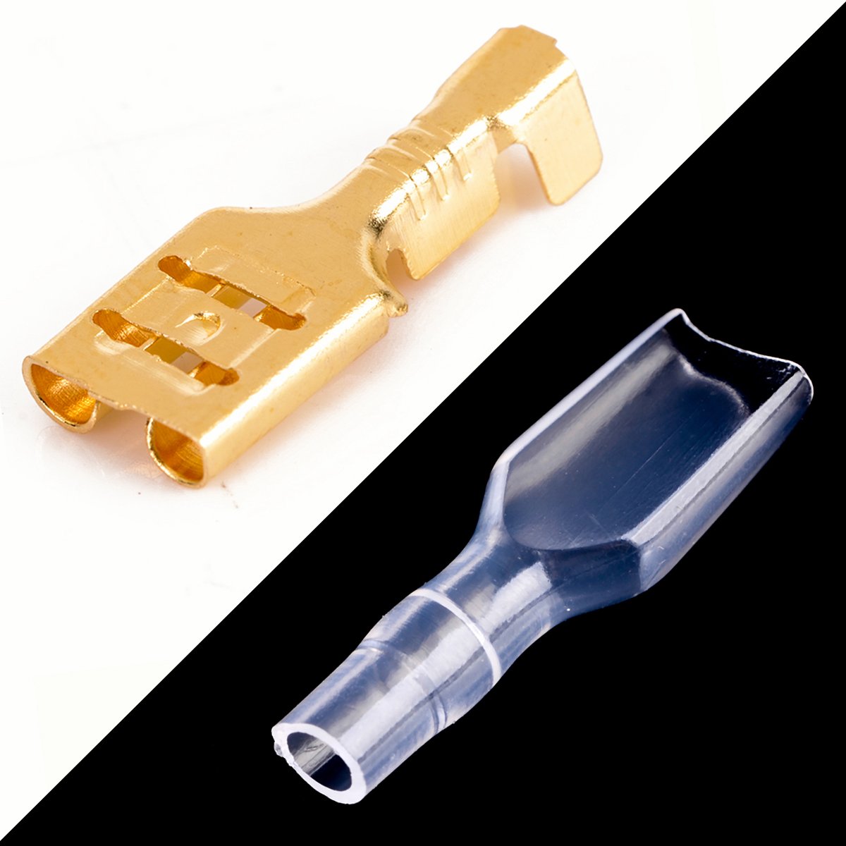 100pcs 6.3mm Brass Crimp Terminal Female Spade Connectors with Insulating Sleeve 22-16AWG