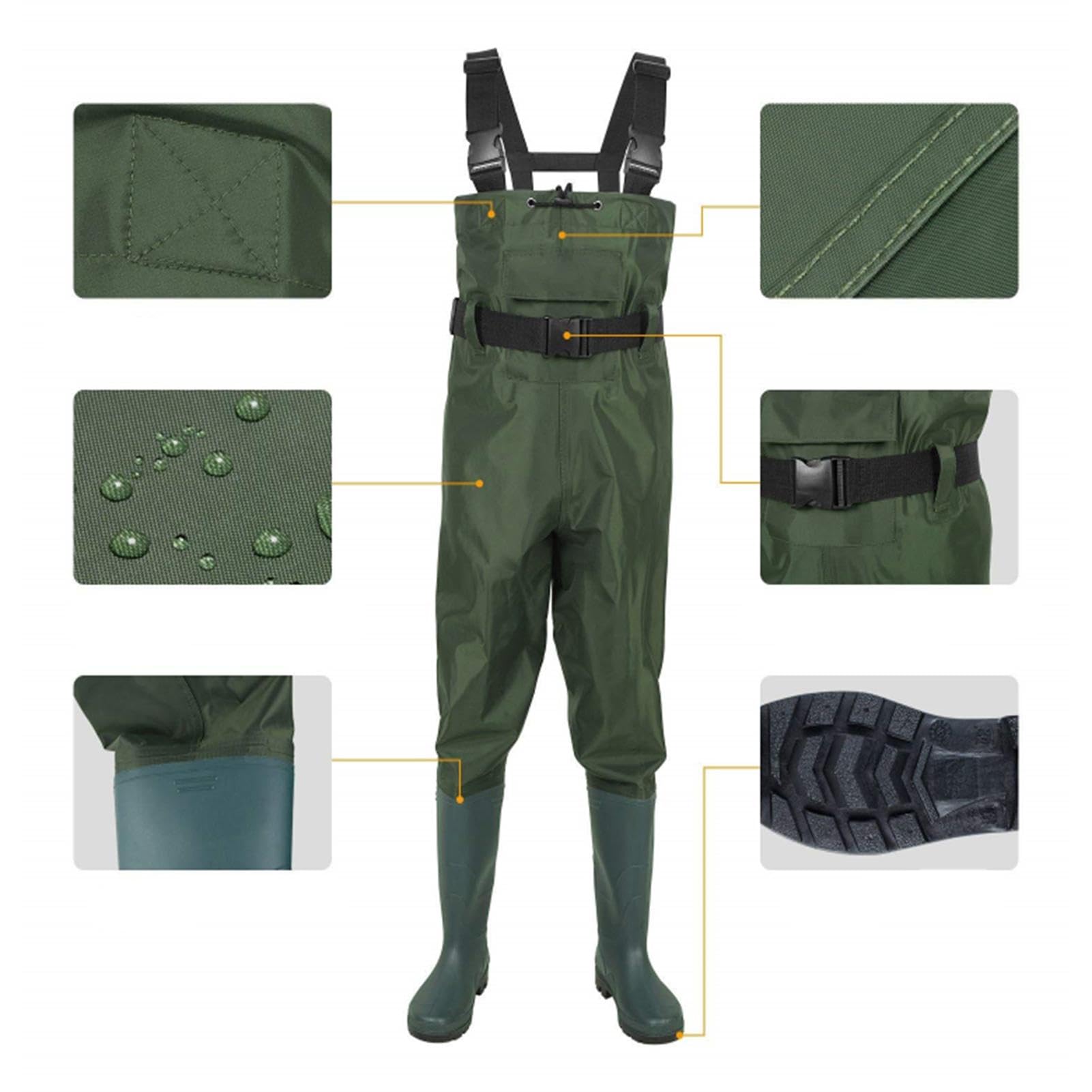 Trampolieri da Pesca con Stivali Impermeabili, Pantaloni da Pescatore Uomo Donna, Nylon PVC Waders Traspirante con Tasca e Cintura, Trampolieri per Caccia Agricoltura