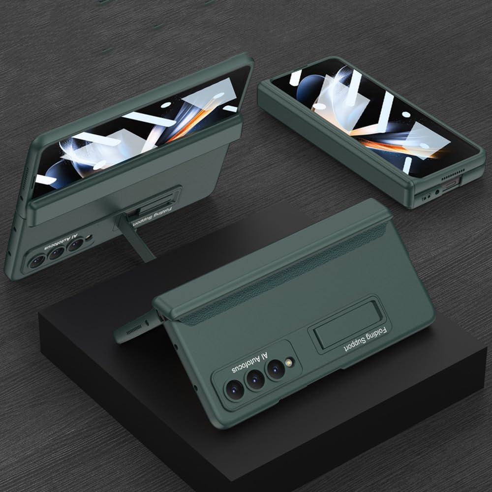 Funda con bisagra magnética para Samsung Galaxy Z Fold4 Fold3 Fold 4 3 Soporte de Vidrio Templado Cubierta de plástico Mate, Verde Medianoche, para Samsung Galaxy Z Fold 3