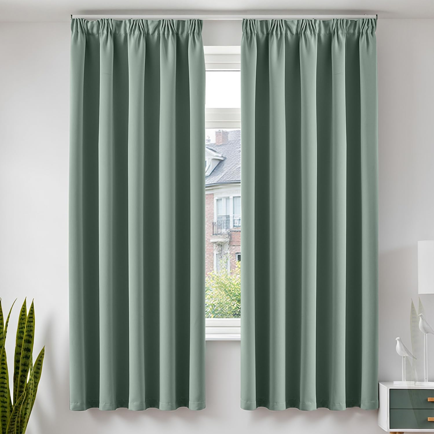 TOPICK Sage Green Blackout Pencil Pleat Curtains & Drapes for Bedroom, 46 x 72 Inch Thermal Insulated & Soundproof Curtains for Living Room, Room Darkening Window Treatments 2 Panels — image 1
