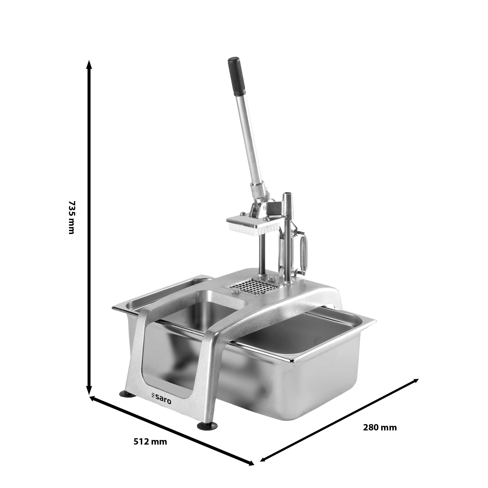 SARO CF-5 - Taglia patatine fritte, manuale, per la gastronomia, con griglia da taglio da 8 x 8 mm, piedini a ventosa e leva allungata per un facile utilizzo