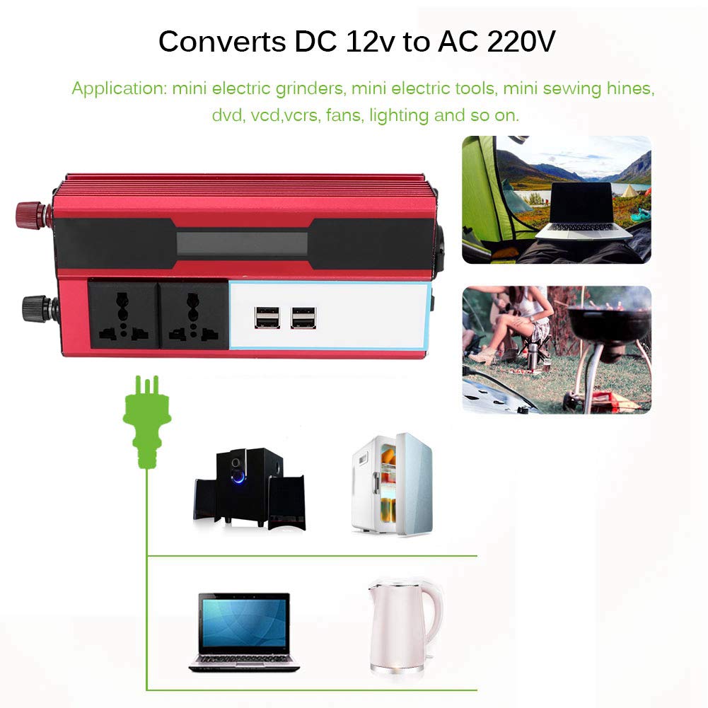 Inversor de Corriente 5000W 12V a 220V-240V CA, Onda sinusoidal Pura, Pantalla LED Digital, 4 Puertos USB, Ideal para Coche, energía Solar y emergencias