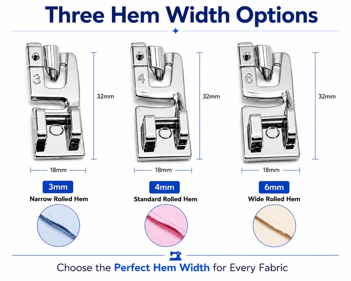 ZENITH Rolled Hem Presser Foot Set, 3 Pieces, 6mm/4mm/3mm — Amazon image 5