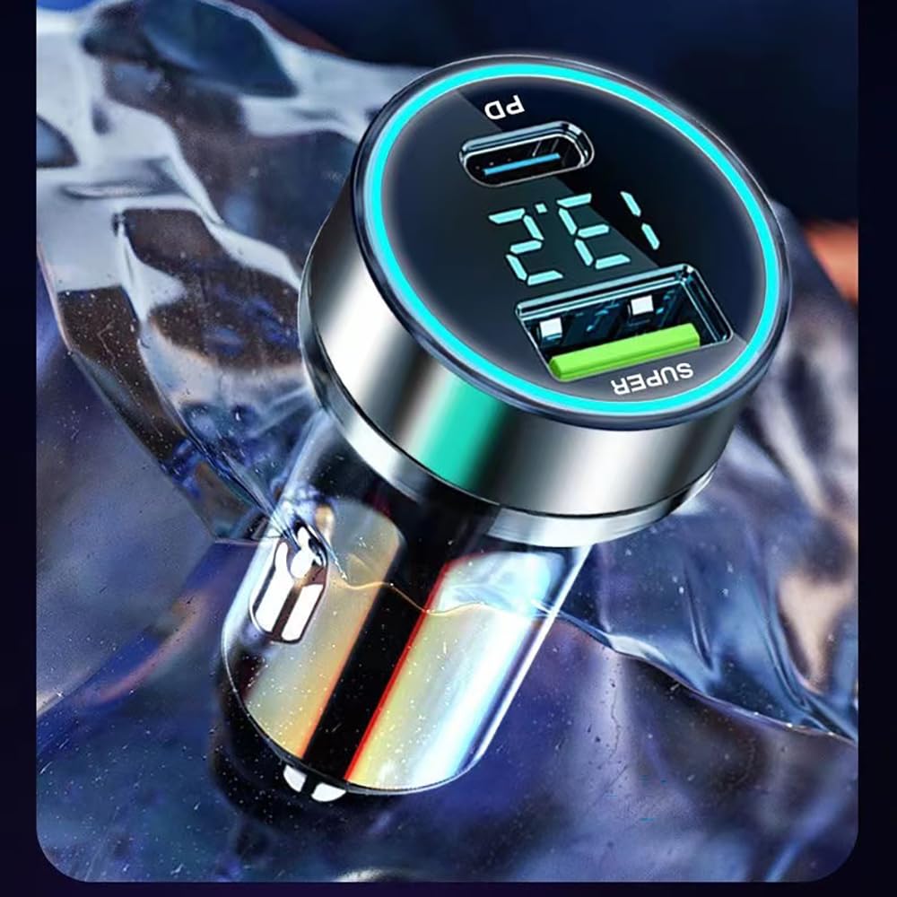 60W USB C Car Charger Adapter with Voltage Detection, PD30W+QC3.0 Fast Charge Cigarette Lighter Plug for iPhone/Android/Samsung/iPad Pro and More