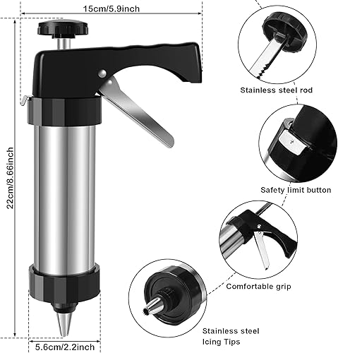 Miniatura 3 de Kit de pistola de prensa de galletas de acero inoxidable con 13 discos de presión, 8 puntas de glaseado y cepillo de limpieza, máquina de galletas