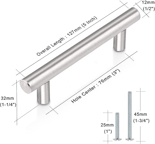 Miniatura 6 de Manijas en T de acero inoxidable niqueladas de Probrico para gabinetes y cajones de cocina Acero inoxidable Paquete de 50