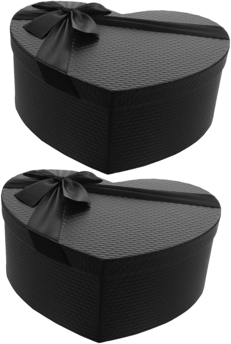 BESTYASH 2pcs Large Heart Shape Packaging Boxes Black Paper Wrapping Box for Flowers Chocolates Party Favors Valentine's Day Creative Set