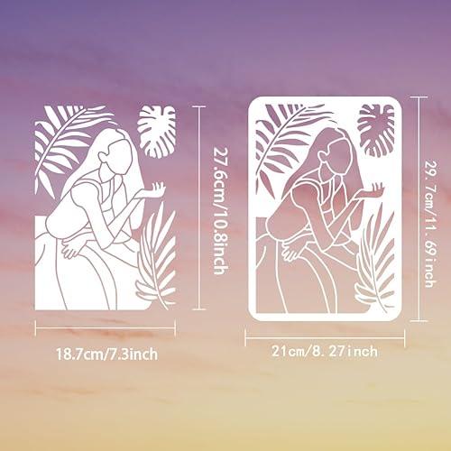 Miniatura 2 de FINGERINSPIRE Plantilla de pintura de niña bohemia de 8.3 x 11.7 pulgadas, reutilizable, abstracto, bohemio, arte de belleza, mujer, plantilla de