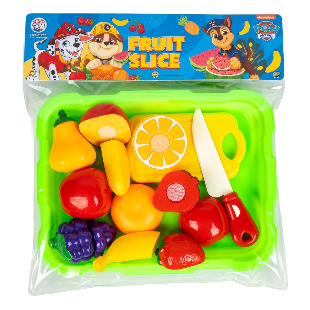 Paw Patrol Fruit Slice Cutting Toy Set, Realistic Sliceable Fruit Toys with Child Safe Plastic Knife, Chopping Board, Storage Tray, Pretend Play Kitchen Toys for Kids-image-29