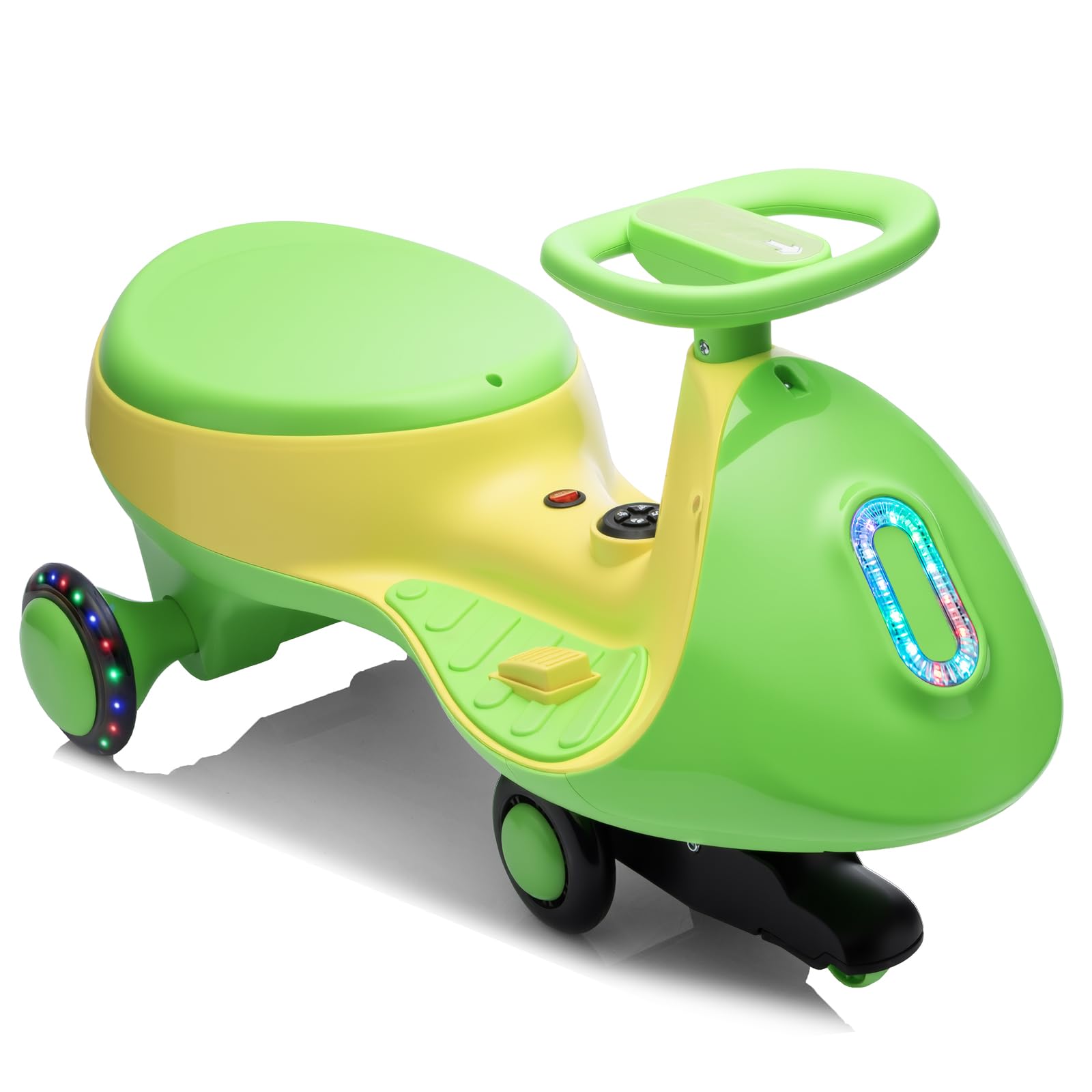 LALAHO 12V Electric Wiggle Car for Kids, 2-in-1 Ride on Toy, Green & Yellow