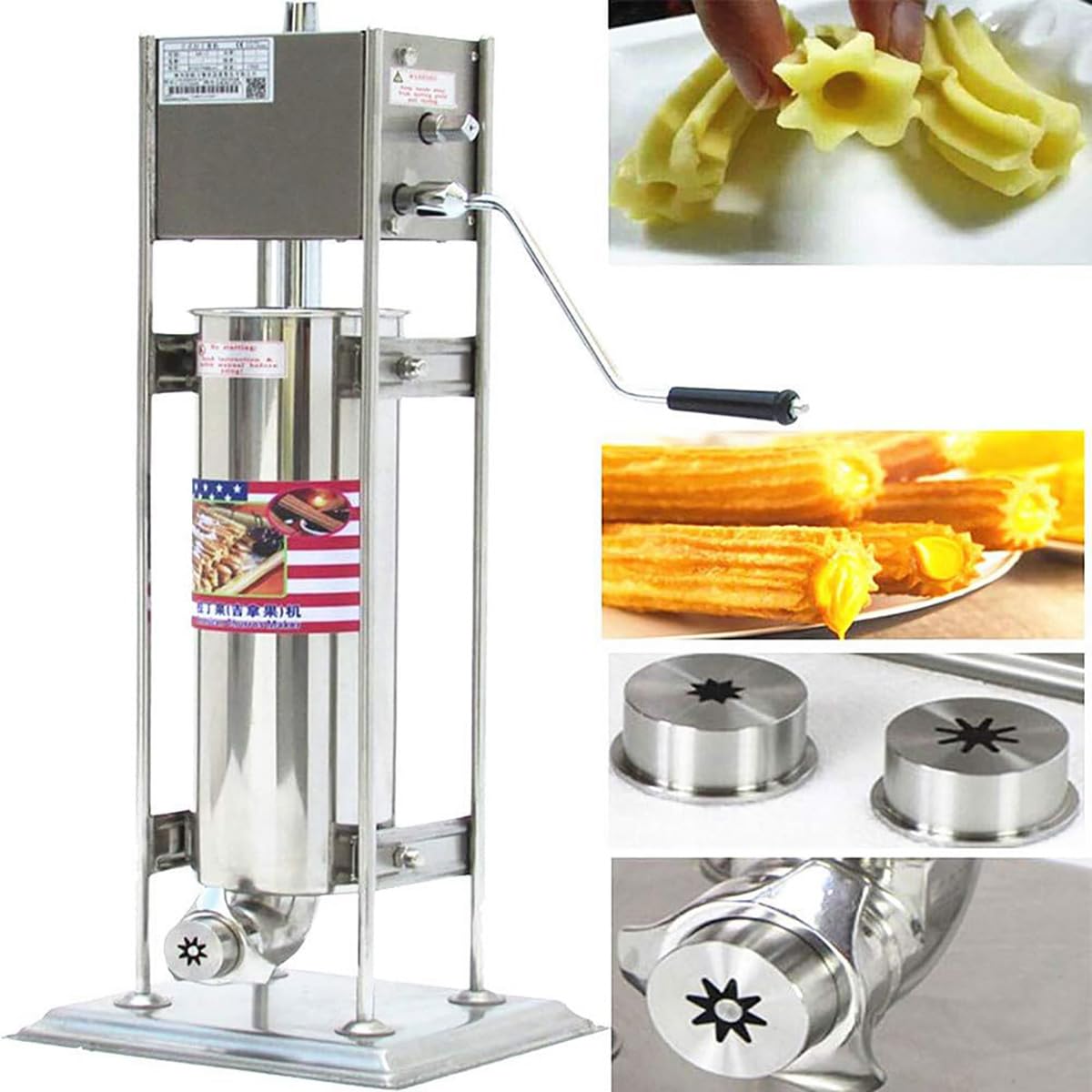 Macchina per Churros elettrica Verticale per Uso Commerciale con Serbatoio da 15 Litri, Macchina per Churros Spagnola Verticale in Acciaio Inox con 5 ugelli, per ristoranti,