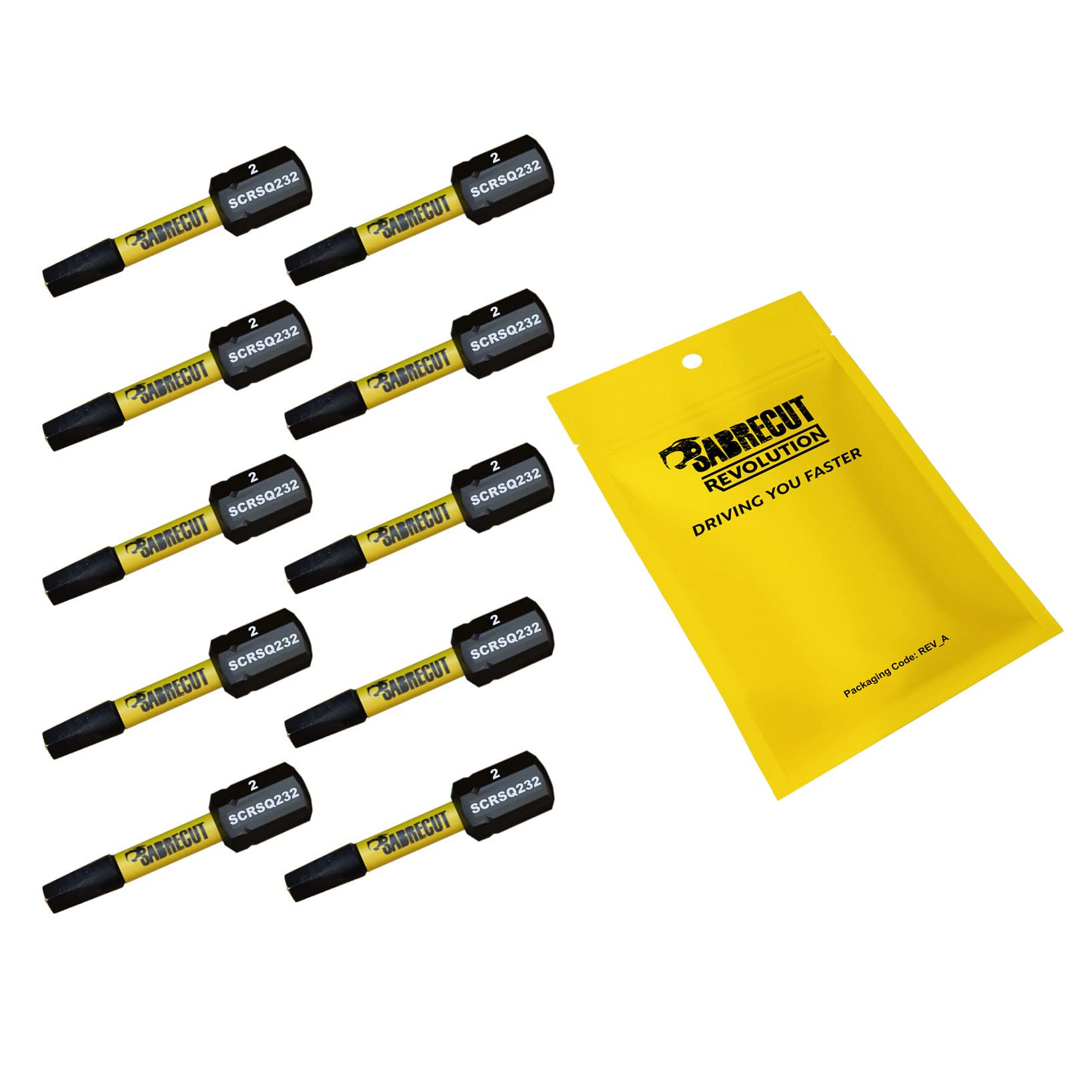 Sabrecut 10 X Scrsq232_10 32Mm Sq2 Square Magnetic Impact Screwdriver Driver Bits Set Single Ended Heavy Duty