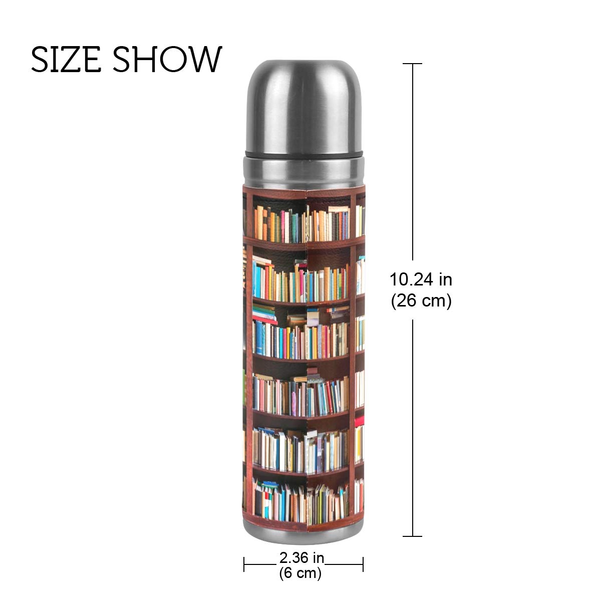 Taza de viaje aislada al vacío de acero inoxidable con doble pared a prueba de fugas, diseño de estantería, estampado personalizado impreso en piel auténtica, termo termo de 500 ml