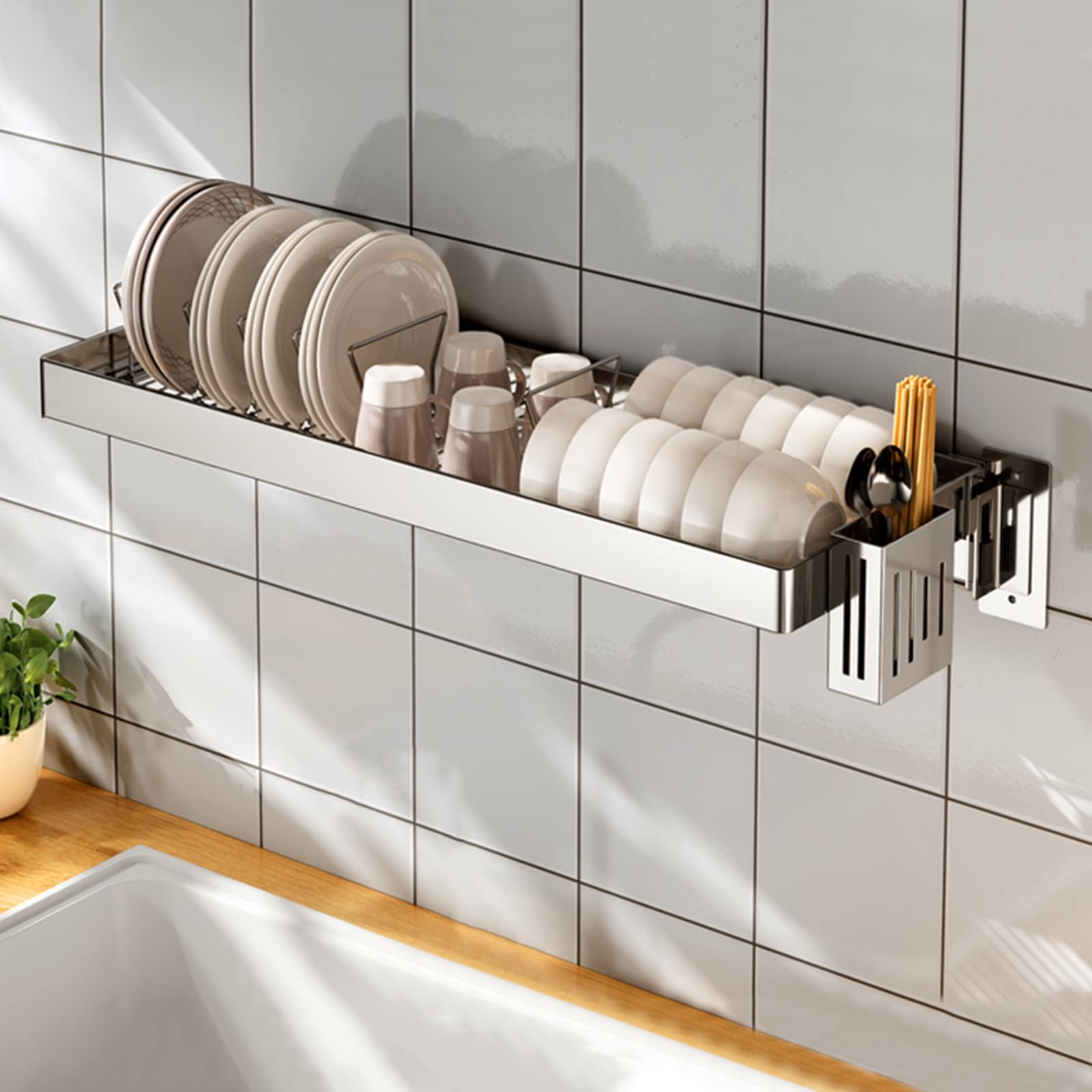 inless - Escurridor de pared de acero para colgar en la pared, 55 cm, 95 cm, 75 cm, estante para platos para ahorrar espacio en la cocina